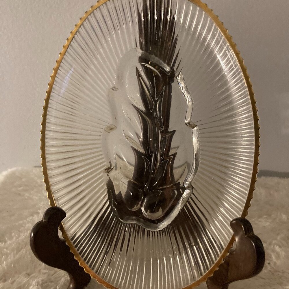 Vintage Federal Glass Crystal Leaf Oval Bowl/Tray
